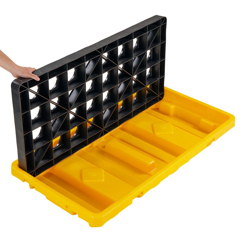 Spill Containment Pallet, 2 Drum Low Profile Spill Containment Modular Platform, 21 Gallon Sump, 4409 lbs Load Capacity, Heavy-Duty Polyethylene Tray with Drain, 51.8" x 26.8" x 5.9", Yellow
