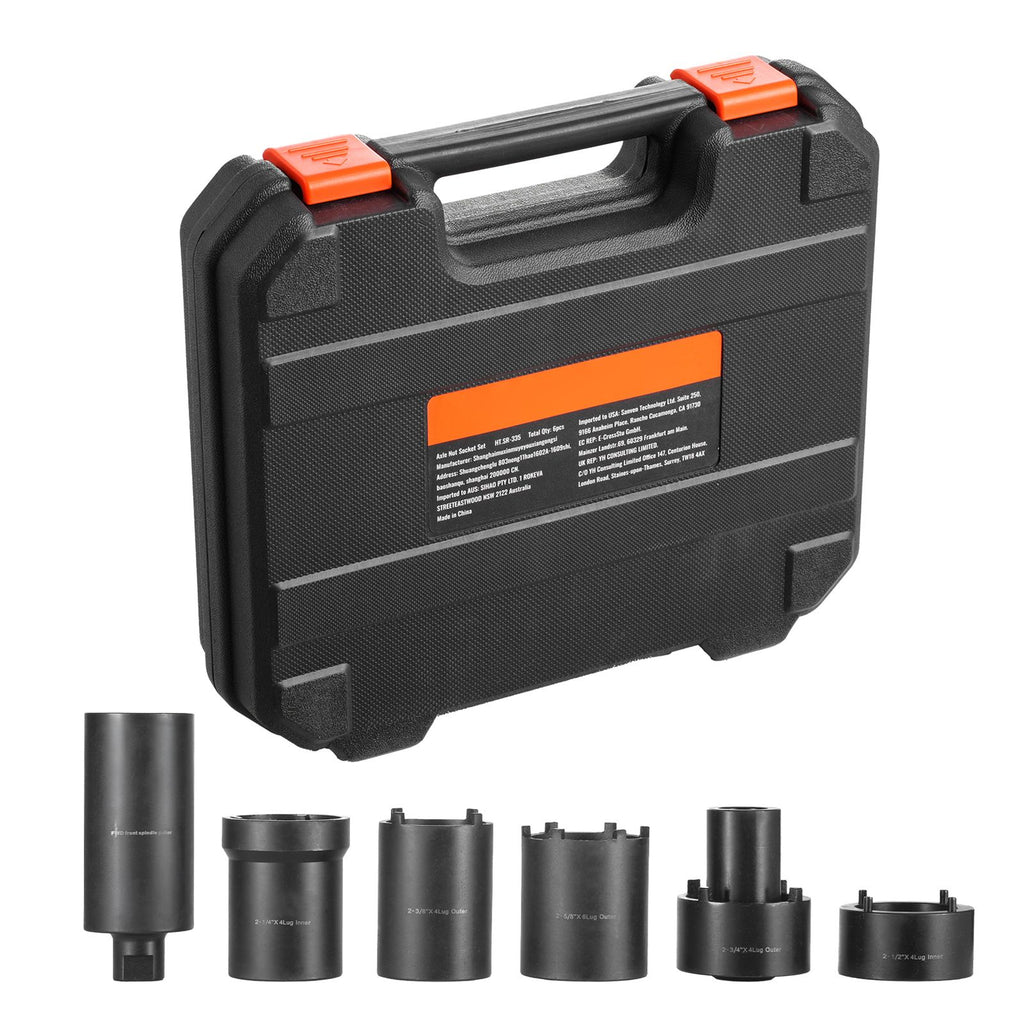 Spindle Nut Socket Tool Kit, 1/2 inch Drive 6 Piece Axle Hub Nut Socket Set, for Toyota, Ford, 4WD Vehicles and GM Vehicles, with Storage Case, Axle Spindle Nut Retainers Remover
