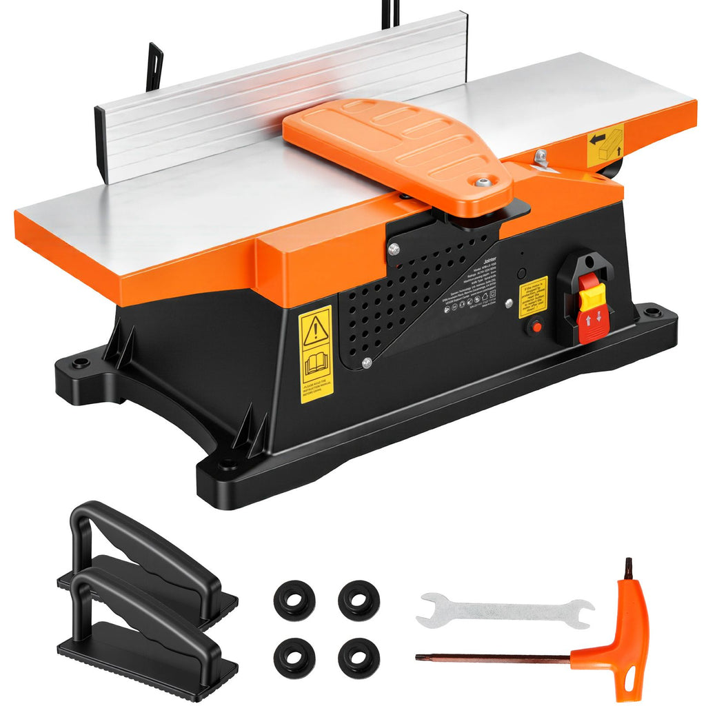 Spiral Benchtop Jointer, 6 in, 2 HP 12000 RPM Bench Top Wood Jointer, with 12-Blade Spiral Cutterhead, Up to 1/8 in Depth, Adjustable Fence, 6 x 23 in Cast Aluminum Table, for Woodworking DIY