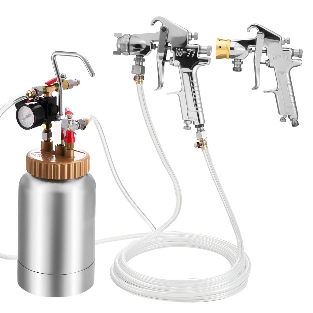 Spray Paint Pressure Pot, 0.5 Gal/2 L Pressure Pot Paint Sprayer, φ1.8mm + φ3mm Two Spray Guns Central Pneumatic Sprays Gun with Two 9.8 FT/3 m Hoses for Furniture, Car, Fence, Max 45 Psi