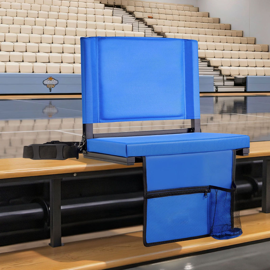 Stadium Seat, Folding Bleacher Chair with Back Support and Thick Cushion, Padded Stadium Seat for Bleacher Includes Shoulder Strap, Hooks, Cup Holder, and Side Pocket, Blue Bleachers Chair image 2