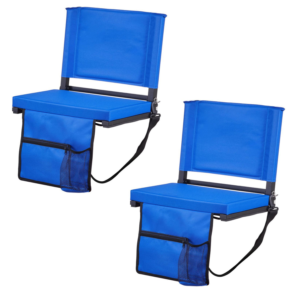 Stadium Seat, Folding Bleacher Seat with Back Support & Thick Cushion, Padded Stadium Seats for Bleacher Includes Shoulder Strap, Hooks, Cup Holder, and Side Pocket, Blue Bleachers Chair