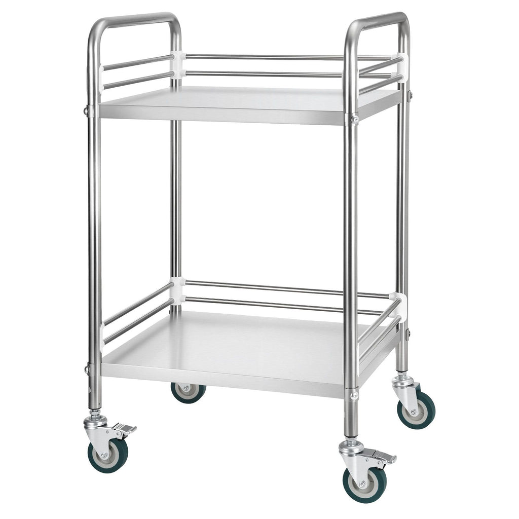 Stainless Steel Cart, 2-Tier Rolling Lab Utility Cart with Lockable Wheels, Medical Serving Trolley Clinic Tray, Heavy Duty Mobile Service Storage Tray for Hospital, Restaurant, Kitchen, Salon