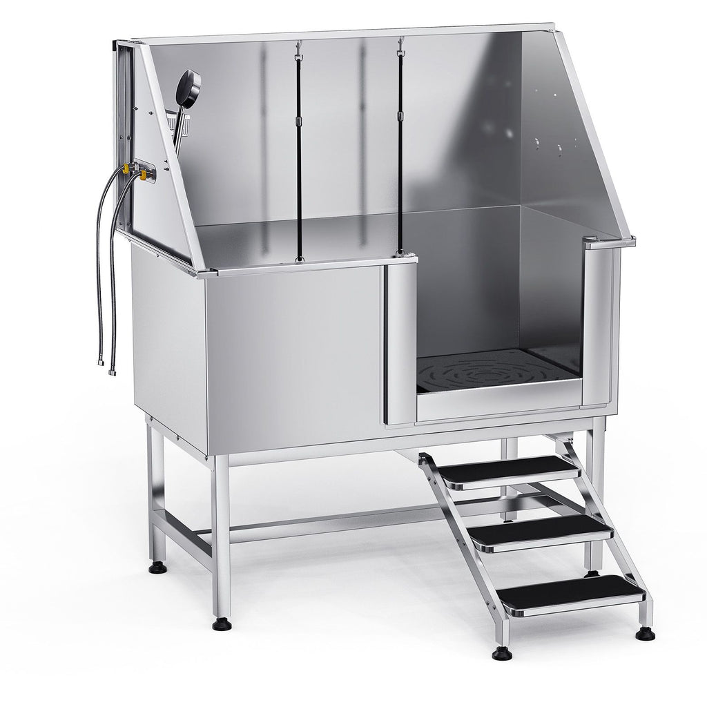 Stainless Steel Dog Washing Station 50 Inch Pet Grooming Tub with Low-Slope Non-Slip Stairs, Hot & Cold Faucet, Showerhead, Home Wash Sink, Fits Medium and Large Pets (Right Door)