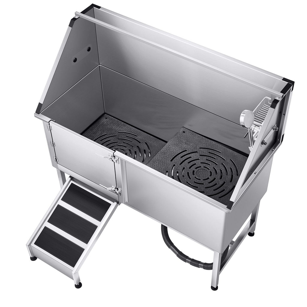 Stainless Steel Dog Washing Station, 62 inch Pet Grooming Tub w/ Ramp, PE Water Filter Board, Faucet & Showerhead & Soap Holder Dog Bathtub for Large & Medium & Small Pets (Left Door)