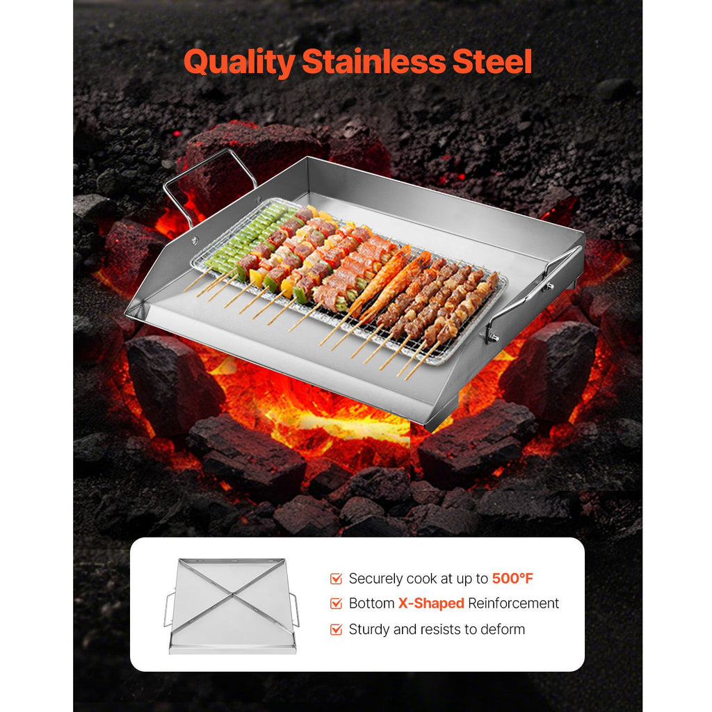 Stainless Steel Griddle, 18x16 inch Universal Flat Top Rectangular Plate, Gas Grill Griddle for BBQ Grill, Teppanyaki, Portable Family Cookware with Handle, for Camping Tailgating Party image 2