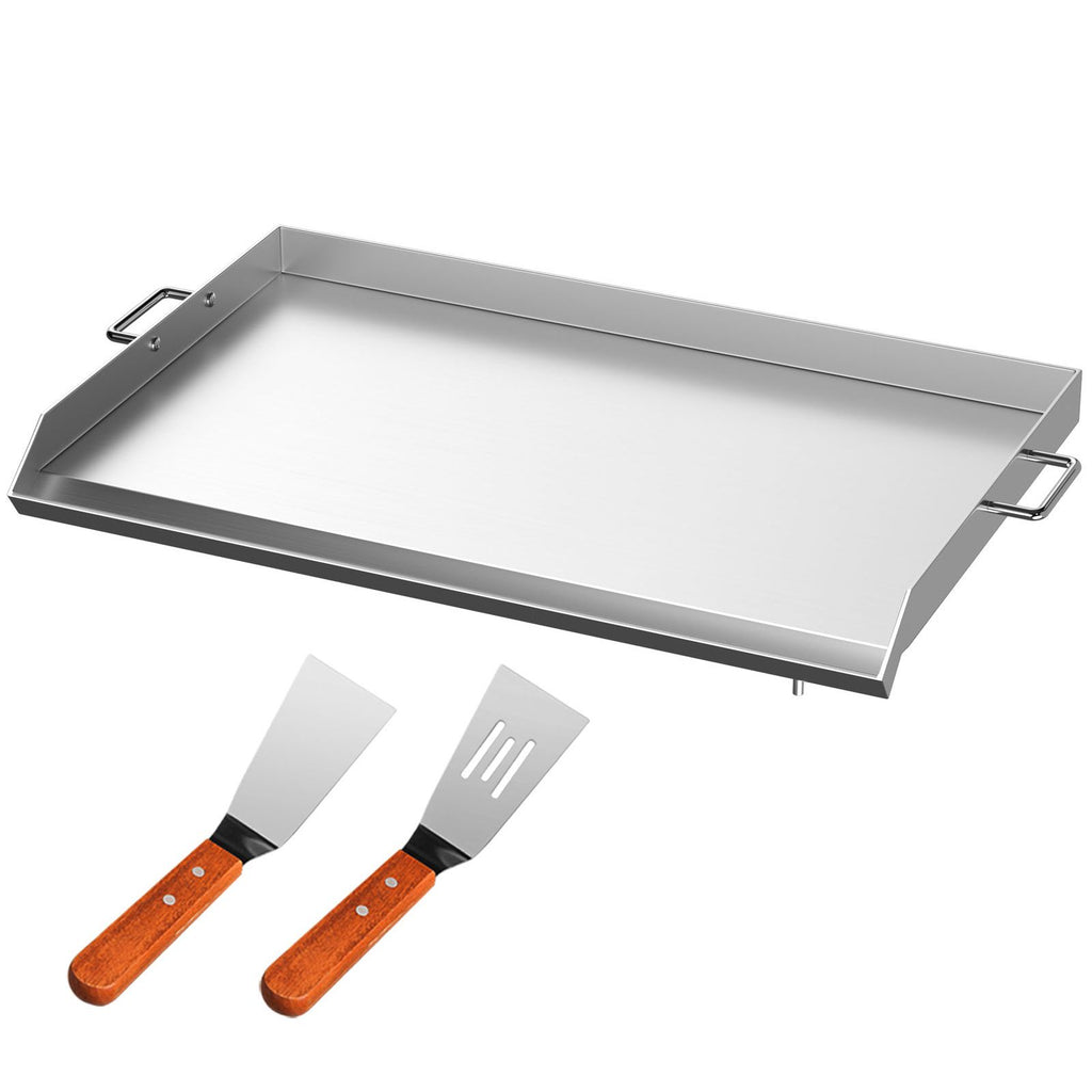 Stainless Steel Griddle,32" X 17" Universal Flat Top Rectangular Plate , BBQ Charcoal/Gas Grill with 2 Handles and Grease Groove with Hole, Grills for Camping, Tailgating and Parties .