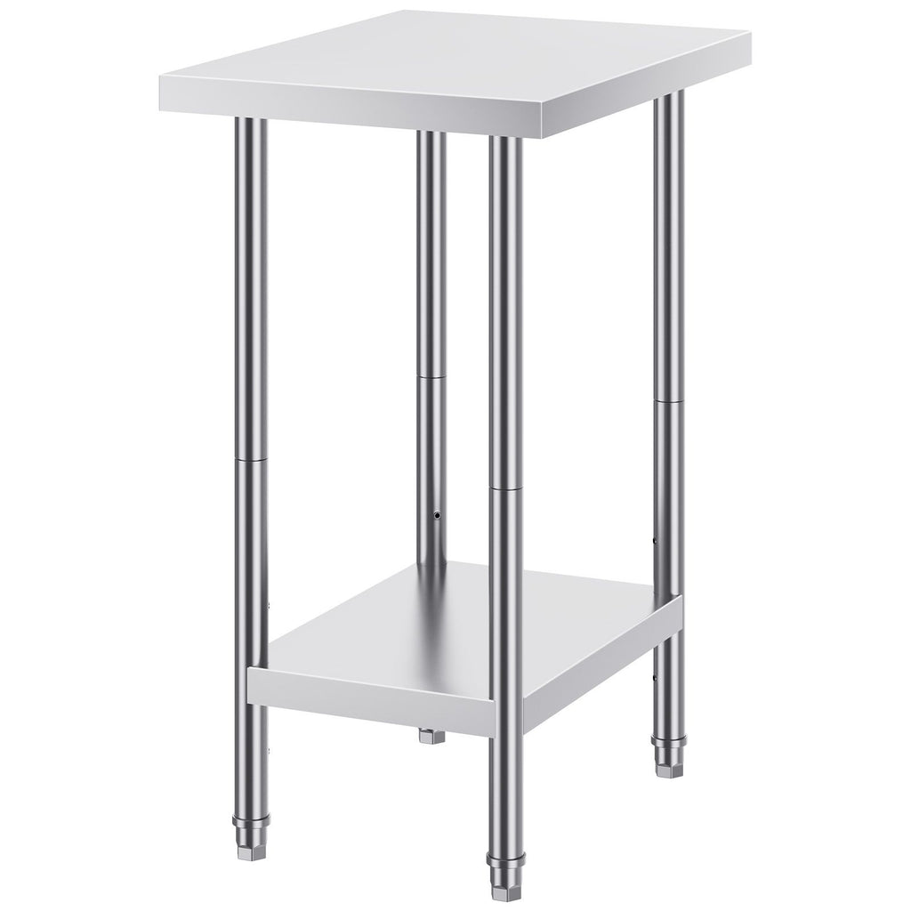 Stainless Steel Prep Table, 24 x 18 x 34 Inch, 640 lbs Load Capacity, Heavy Duty Metal Worktable with 3 Adjustable Height Levels, Commercial Workstation for Kitchen Garage Restaurant Backyard