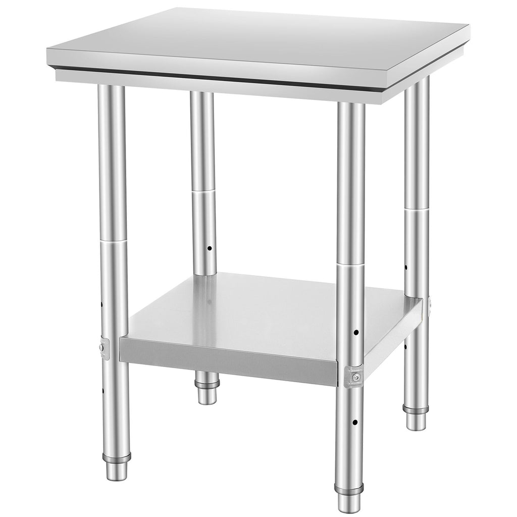 Stainless Steel Prep Table, 24 x 24 x 31 Inch, 700 lbs Load Capacity, Heavy Duty Metal Worktable with 3 Adjustable Height Levels, Commercial Workstation for Kitchen Garage Restaurant Backyard