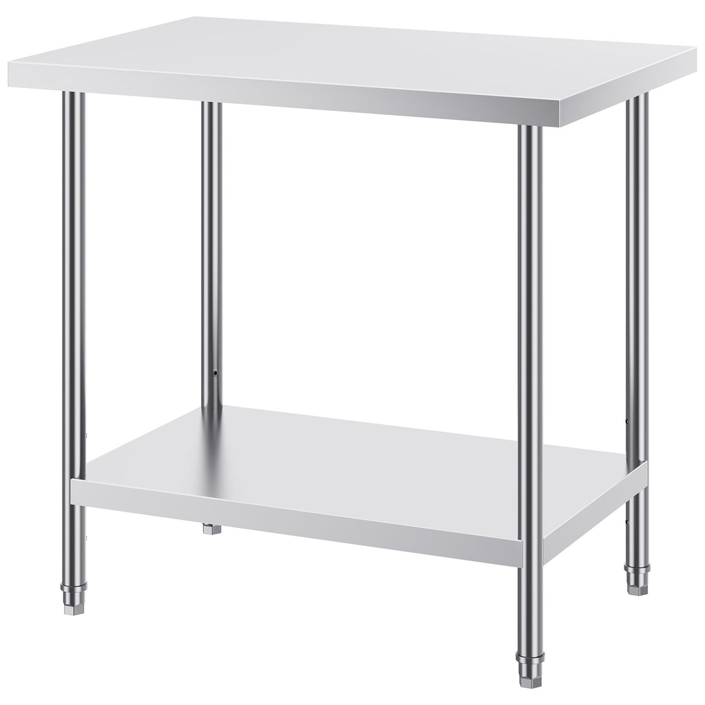Stainless Steel Prep Table, 24 x 36 x 34 Inch, 750 lbs Load Capacity, Heavy Duty Metal Worktable with 3 Adjustable Height Levels, Commercial Workstation for Kitchen Garage Restaurant Backyard