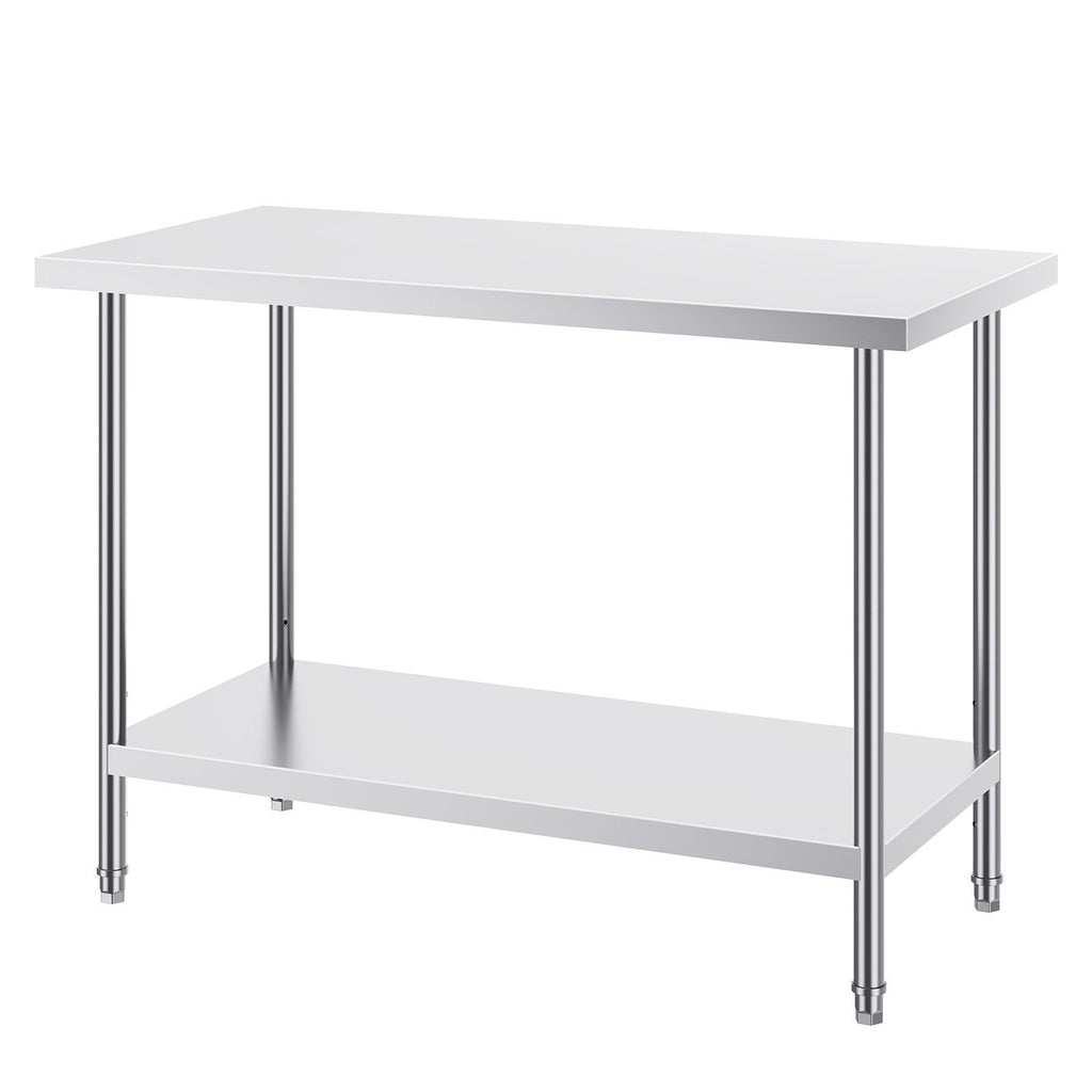 Stainless Steel Prep Table, 24 x 48 x 34 Inch, 800 lbs Load Capacity, Heavy Duty Metal Worktable with 3 Adjustable Height Levels, Commercial Workstation for Kitchen Garage Restaurant Backyard