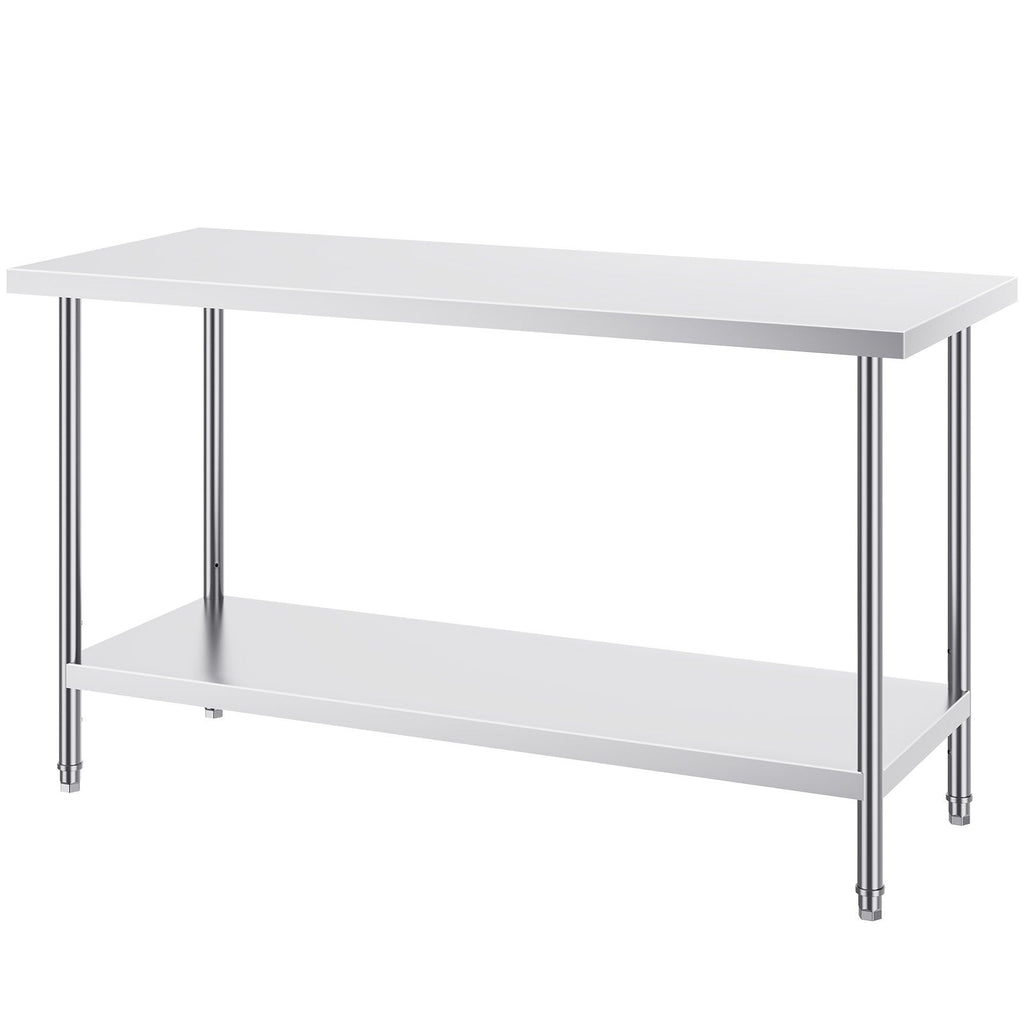 Stainless Steel Prep Table, 24 x 60 x 34 Inch, 840 lbs Load Capacity, Heavy Duty Metal Worktable with 3 Adjustable Height Levels, Commercial Workstation for Kitchen Garage Restaurant Backyard