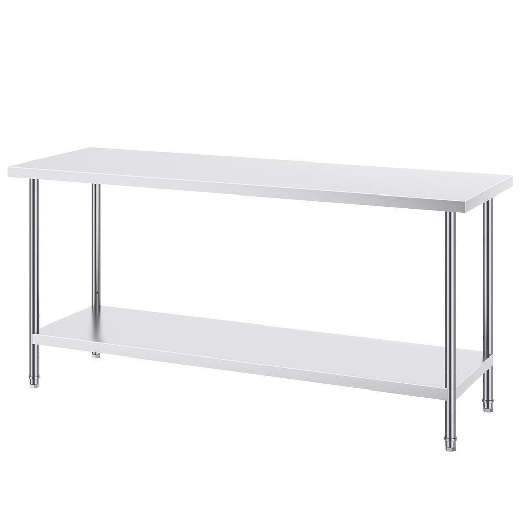Stainless Steel Prep Table, 24 x 72 x 34 Inch, 880 lbs Load Capacity, Heavy Duty Metal Worktable with 3 Adjustable Height Levels, Commercial Workstation for Kitchen Garage Restaurant Backyard
