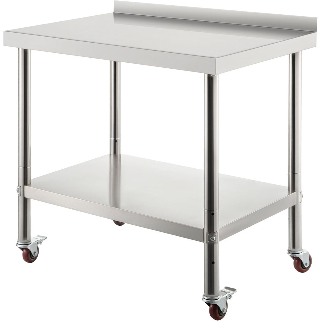 Stainless Steel Prep Table, 30 x 24 x 35 Inch, 440lbs Load Capacity Heavy Duty Metal Worktable with Backsplash Adjustable Undershelf & 4 Casters, Commercial Workstation for Kitchen Restaurant
