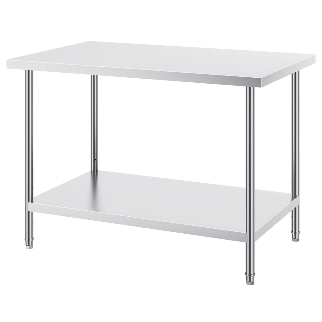 Stainless Steel Prep Table, 30 x 48 x 34 Inch, 880 lbs Load Capacity, Heavy Duty Metal Worktable with 3 Adjustable Height Levels, Commercial Workstation for Kitchen Garage Restaurant Backyard
