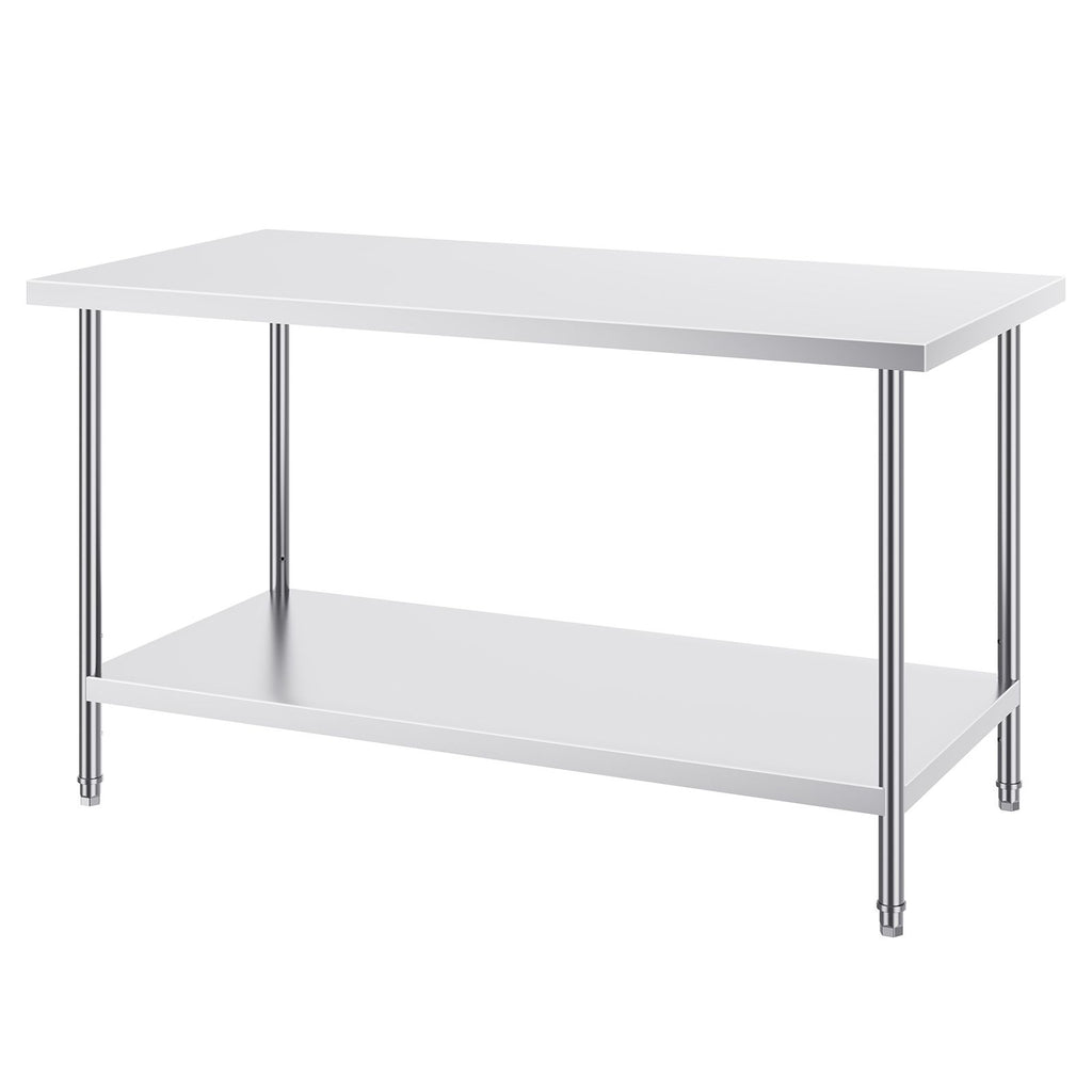 Stainless Steel Prep Table, 30 x 60 x 34 Inch, 910 lbs Load Capacity, Heavy Duty Metal Worktable with 3 Adjustable Height Levels, Commercial Workstation for Kitchen Garage Restaurant Backyard