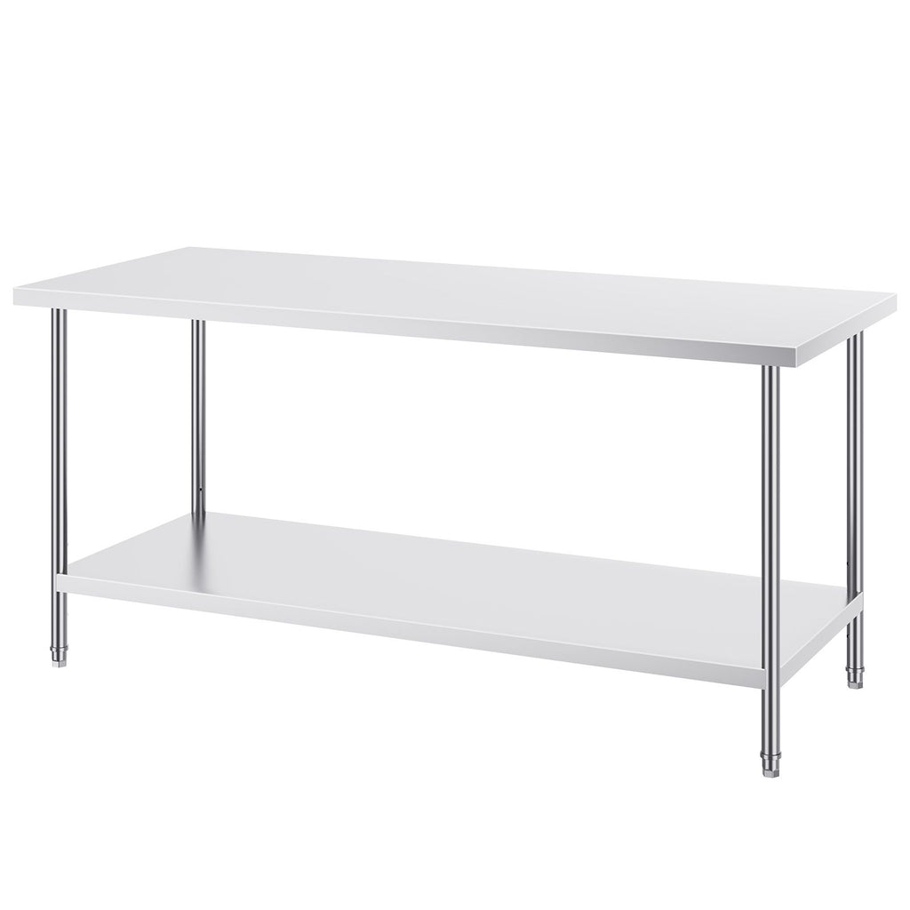 Stainless Steel Prep Table, 30 x 72 x 34 Inch, 920 lbs Load Capacity, Heavy Duty Metal Worktable with 3 Adjustable Height Levels, Commercial Workstation for Kitchen Garage Restaurant Backyard