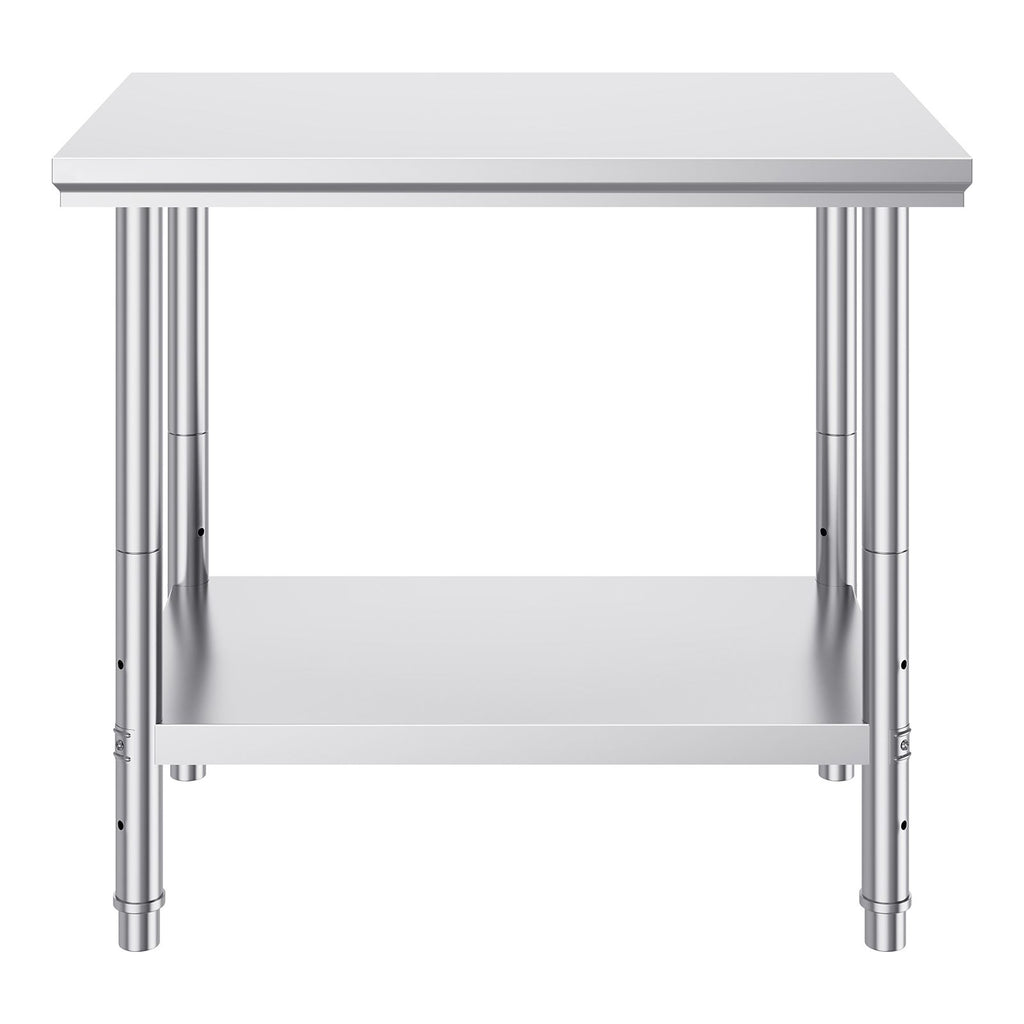 Stainless Steel Prep Table, 900x600x800 mm, 700 lbs Load Capacity, Heavy Duty Metal Worktable with 3 Adjustable Height Levels, Commercial Workstation for Kitchen Garage Restaurant Backyard