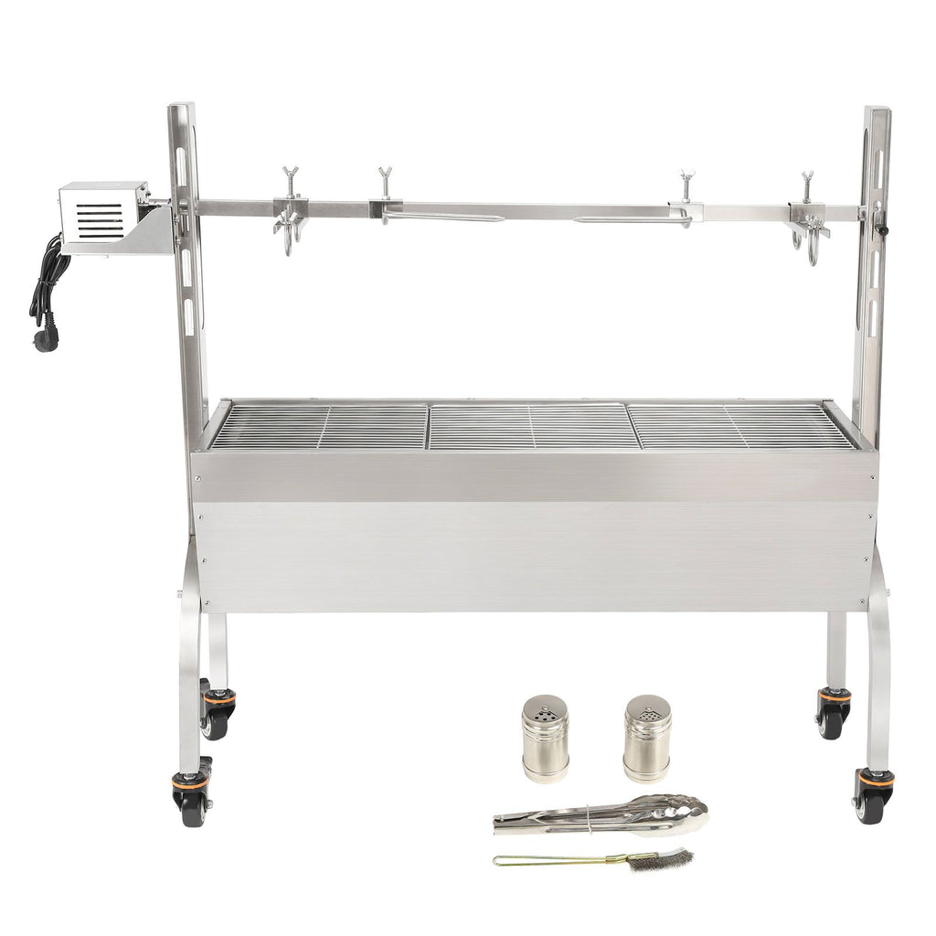 Stainless Steel Rotisserie Grill, BBQ Whole Pig Lamb Goat Charcoal Spit Grill, Electric 50W Motor BBQ Hog Rotisserie Roaster, 46 Inch 90 Lbs Capacity Lamb Rotisserie System for Camping Outdoor