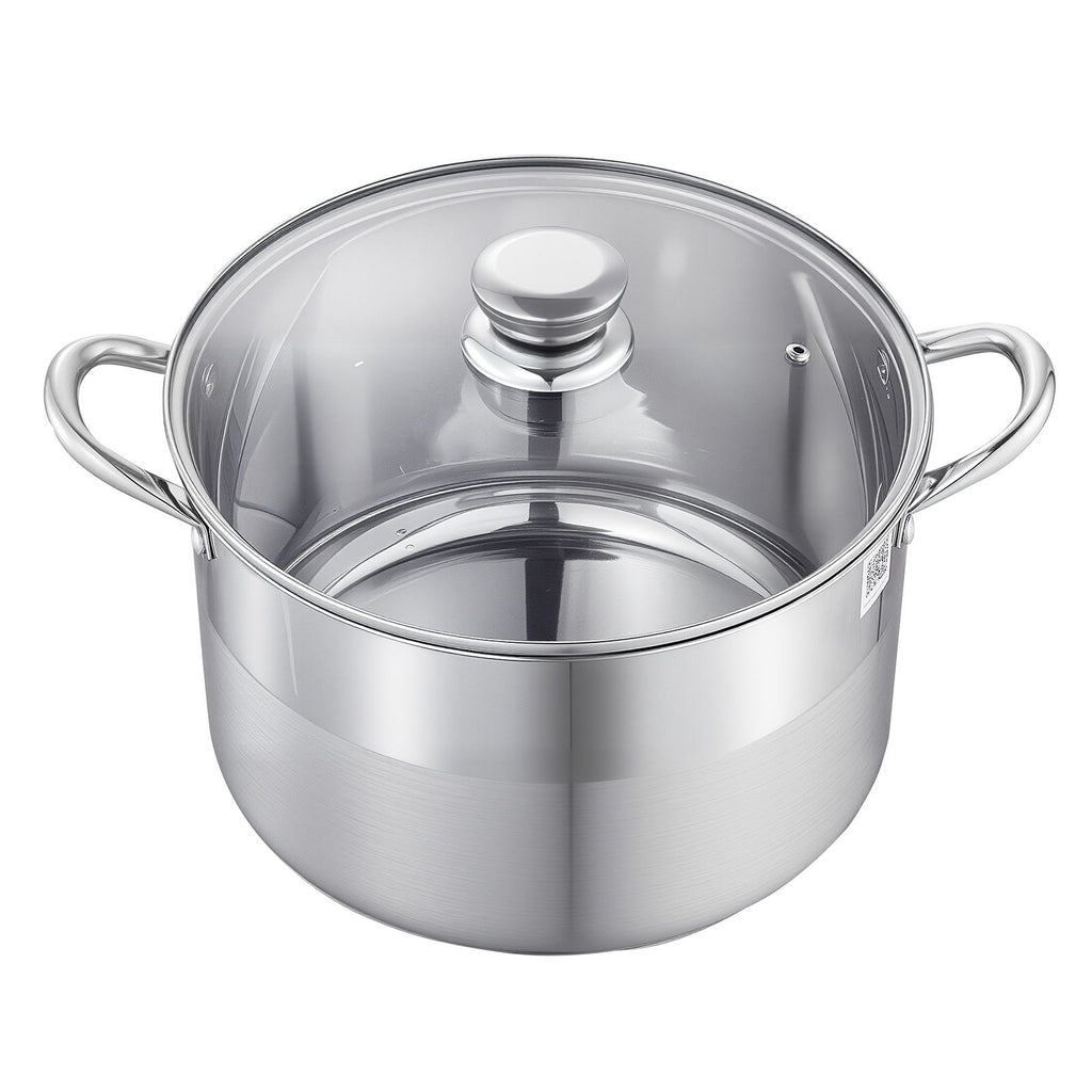 Stainless Steel Stock Pot, 12-Quart Stainless Steel Stockpot with Glass Lid, PFOA-Free, PFAS-Free, Compatible with Gas Stoves, Induction Cooktops, Electric Stoves, for Soups, Stews, and Pasta