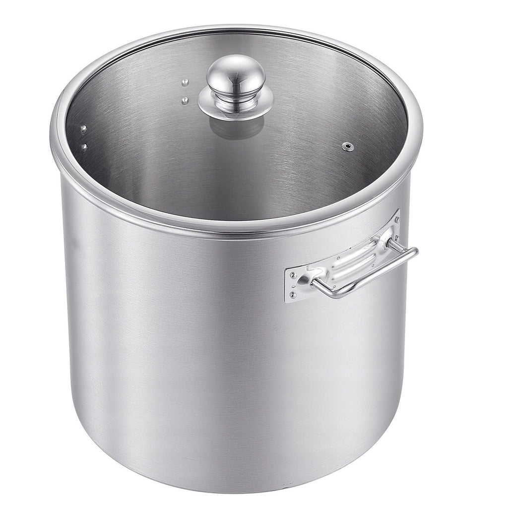 Stainless Steel Stock Pot, 21-Quart Stainless Steel Stockpot with Glass Lid, PFOA-Free, PFAS-Free, Compatible with Gas Stoves, Induction Cooktops, Electric Stoves, for Soups, Stews, and Pasta