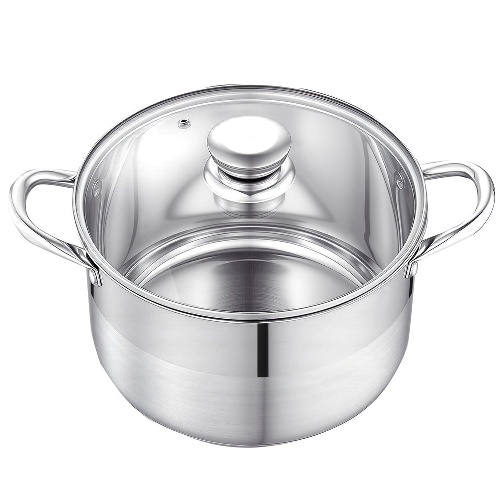 Stainless Steel Stock Pot, 8-Quart Stainless Steel Stockpot with Glass Lid, PFOA-Free, PFAS-Free, Compatible with Gas Stoves, Induction Cooktops, Electric Stoves, for Soups, Stews, and Pasta