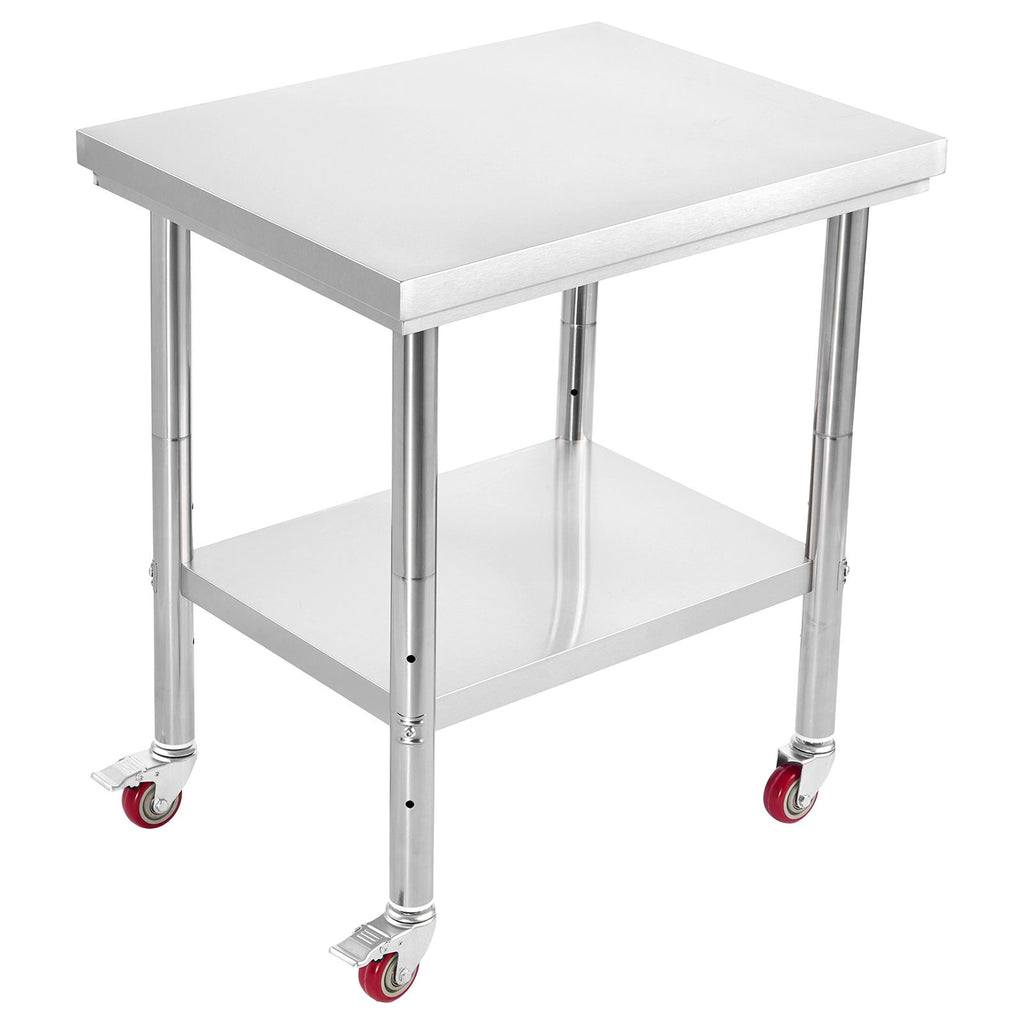 Stainless Steel Table, 24 x 30 Inches Food Prep Worktable with Wheels, Kitchen Prep Table with Adjustable Undershelf Workstations for Commercial Kitchen, Restaurant, Hotel and Garage, Outdoor