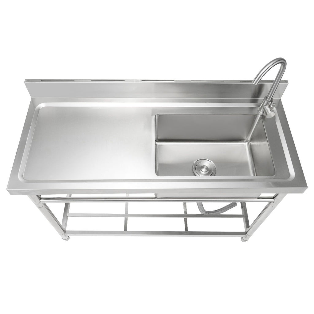Stainless Steel Utility Sink, 1 Compartment Free Standing Small Sink w/Workbench Faucet & legs, 47.2 x 19.7 x 37.4 in Commercial Single Bowl Sinks for Garage, Restaurant, Laundry