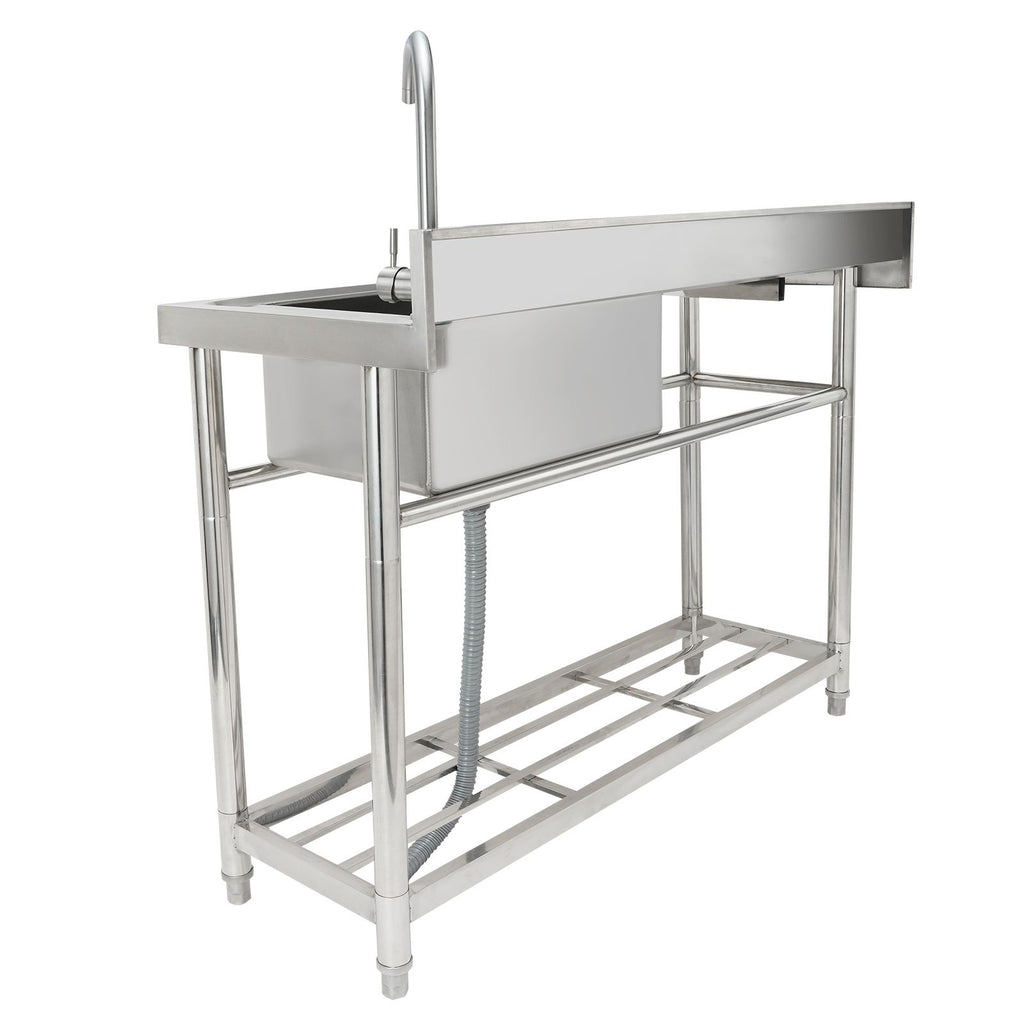 Stainless Steel Utility Sink, Free Standing Single Bowl Commercial Kitchen Sink Set w/Workbench, 39.4 x 19.1 x 37.4 in Commercial Single Bowl Sinks for Garage, Restaurant, Laundry