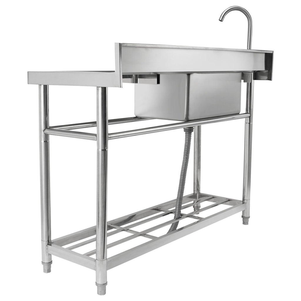 Stainless Steel Utility Sink, Free Standing Single Bowl Commercial Kitchen Sink Set w/Workbench, 47 x 19.7 x 37.4 in Commercial Single Bowl Sinks for Garage, Restaurant, Laundry