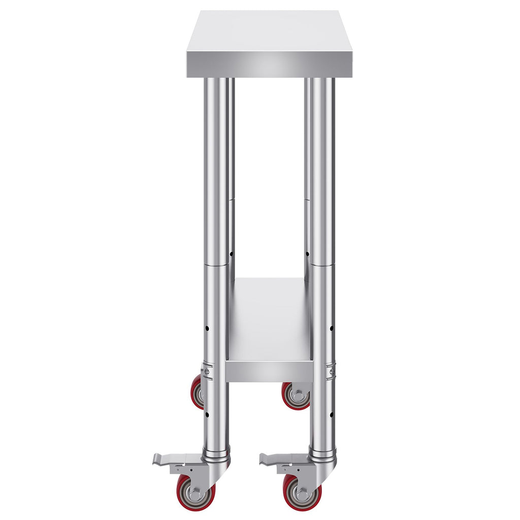 Stainless Steel Work Table 12 x 24 x 34 Inch, 700 LBS Load Capacity with 4 Wheels, 3 Adjustable Height Levels, Heavy Duty Food Prep Worktable for Commercial Kitchen Restaurant, Silver