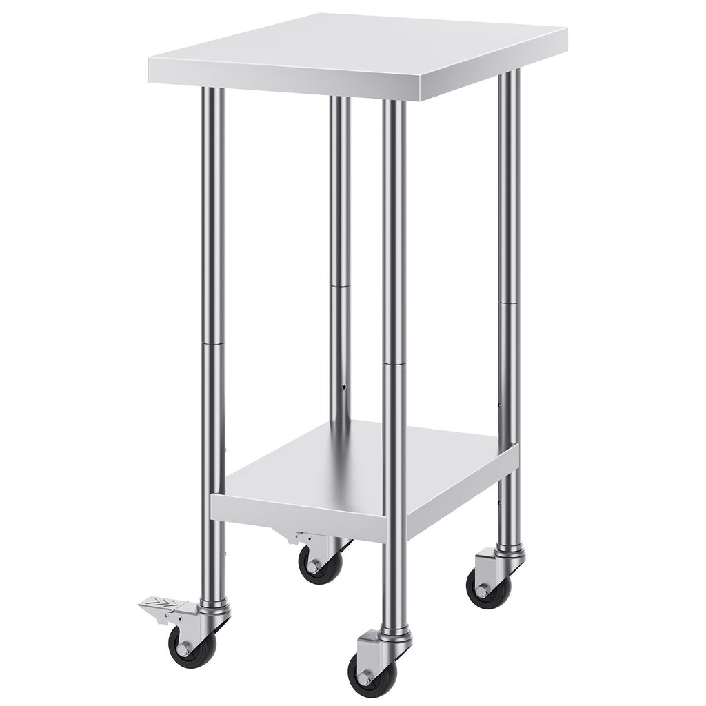 Stainless Steel Work Table 24 x 18 x 38 Inch, with 4 Wheels, 3 Adjustable Height Levels, Heavy Duty Food Prep Worktable for Commercial Kitchen Restaurant, Silver