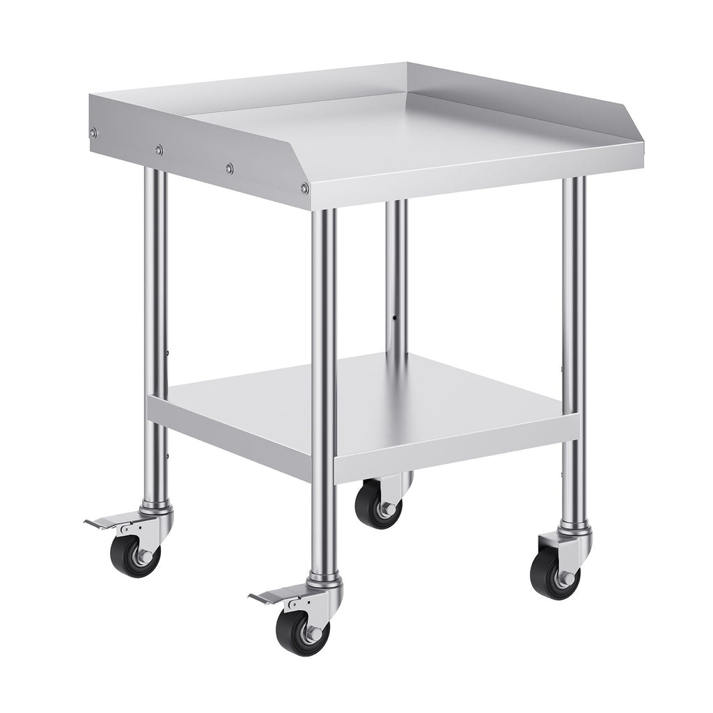 Stainless Steel Work Table, 24 x 24 x 30 Inch Commercial Food Prep Worktable with 4 Wheels, Casters, 3-Sided Backsplash Heavy Duty Prep Worktable, Metal Work Table for Restaurant Home Hotel