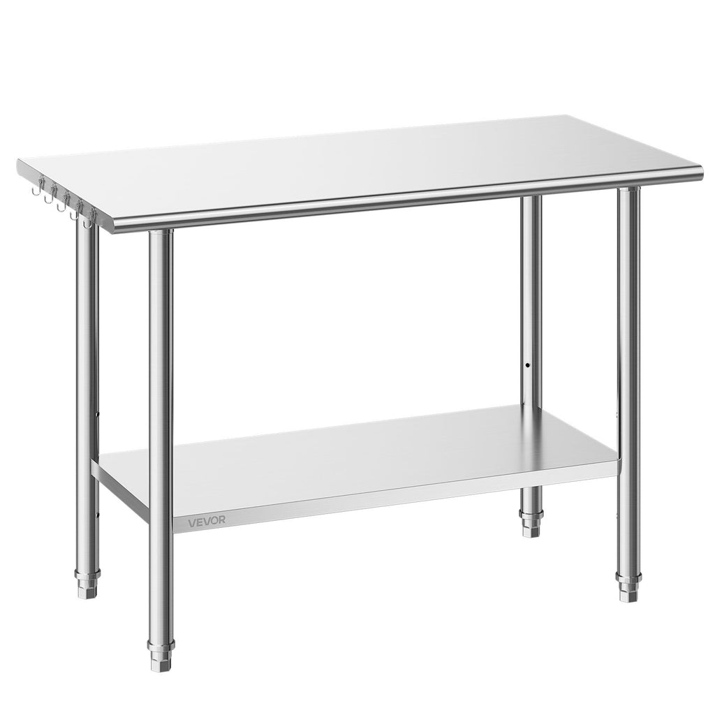 Stainless Steel Work Table, 24x48 Inch Food Prep Table, Commercial Kitchen Workstation with Adjustable Undershelf, Metal Heavy Duty Utility Worktable, for Restaurant Home Hotel Garage Outdoor