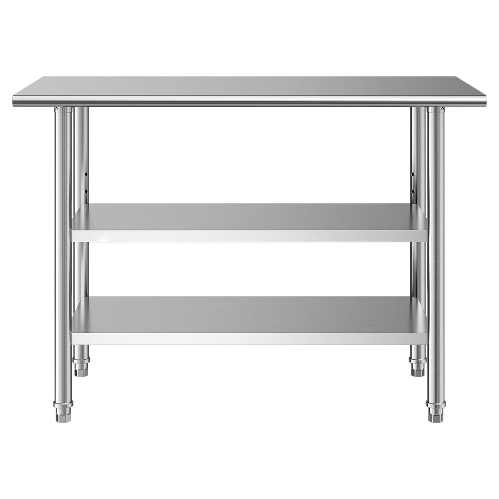 Stainless Steel Work Table, 24x48 Inch Food Prep Table with 2 Shelves, Commercial Kitchen Workstation, Metal Heavy Duty Utility Worktable, for Restaurant Home Hotel Garage Outdoor