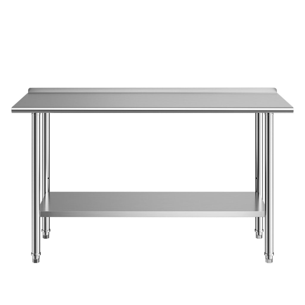 Stainless Steel Work Table, 24x60 Inch Food Prep Table with Backsplash, Commercial Kitchen Workstation with Adjustable Undershelf, Metal Heavy Duty Utility Worktable, for Restaurant Home Outdoor