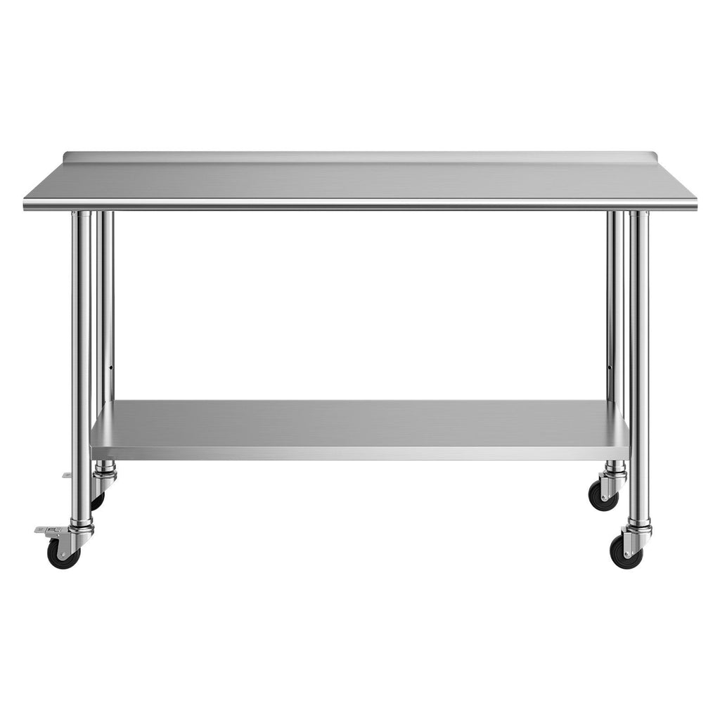 Stainless Steel Work Table, 24x60 inch Food Prep Table with Wheels and Backsplash, Commercial Kitchen Workstation with Adjustable Undershelf, Metal Utility Worktable, for Restaurant Home Outdoor