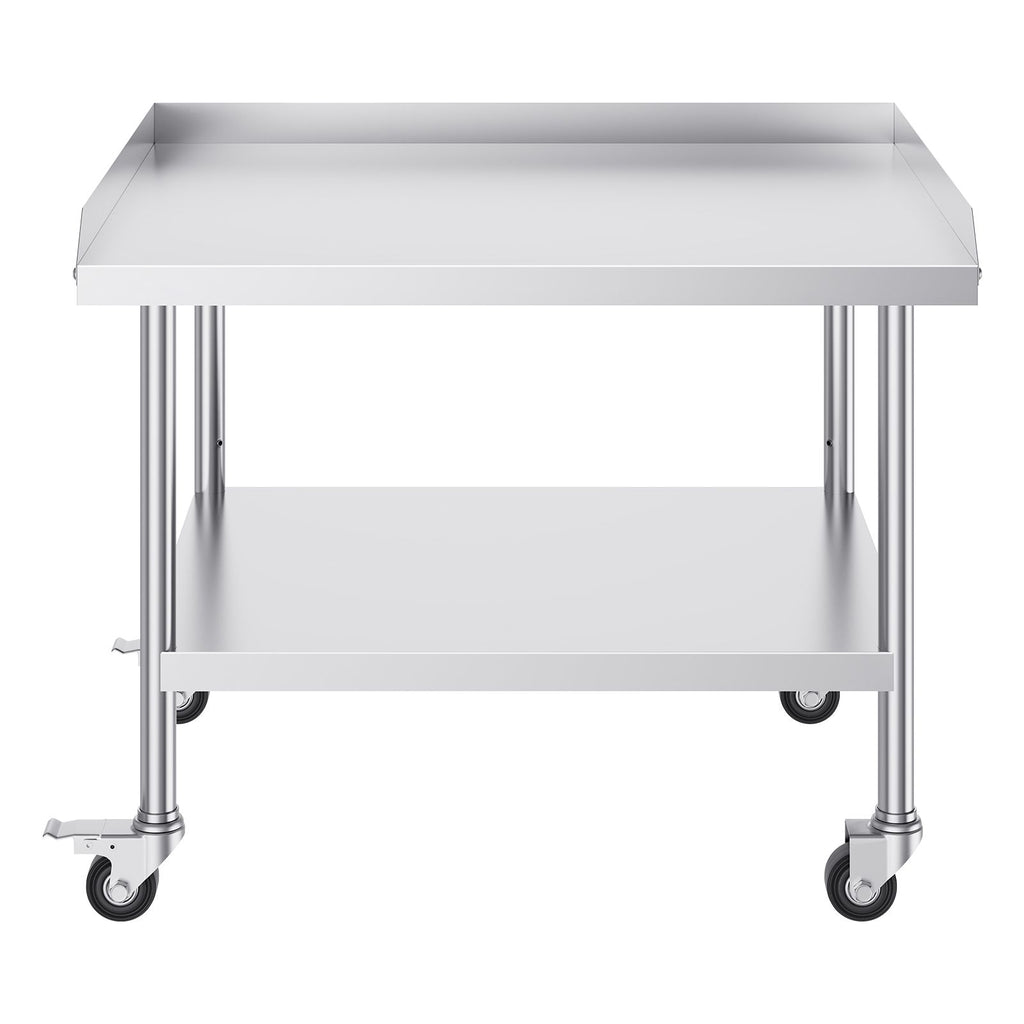 Stainless Steel Work Table, 30 x 36 x 30 Inch Commercial Food Prep Worktable with 4 Wheels, Casters, 3-Sided Backsplash Heavy Duty Prep Worktable, Metal Work Table for Restaurant Home Hotel