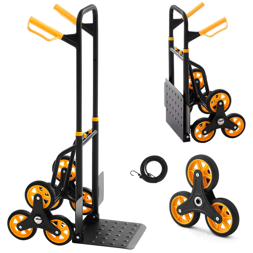 Stair Climbing Cart, 330 lbs Stair-Climbing Capacity, Heavy-Duty Folding Trolley Cart with Telescoping Handle, 6 Wheels and 2 Bungee Cords, Stair Climber Dolly for Home, Groceries, Warehouse