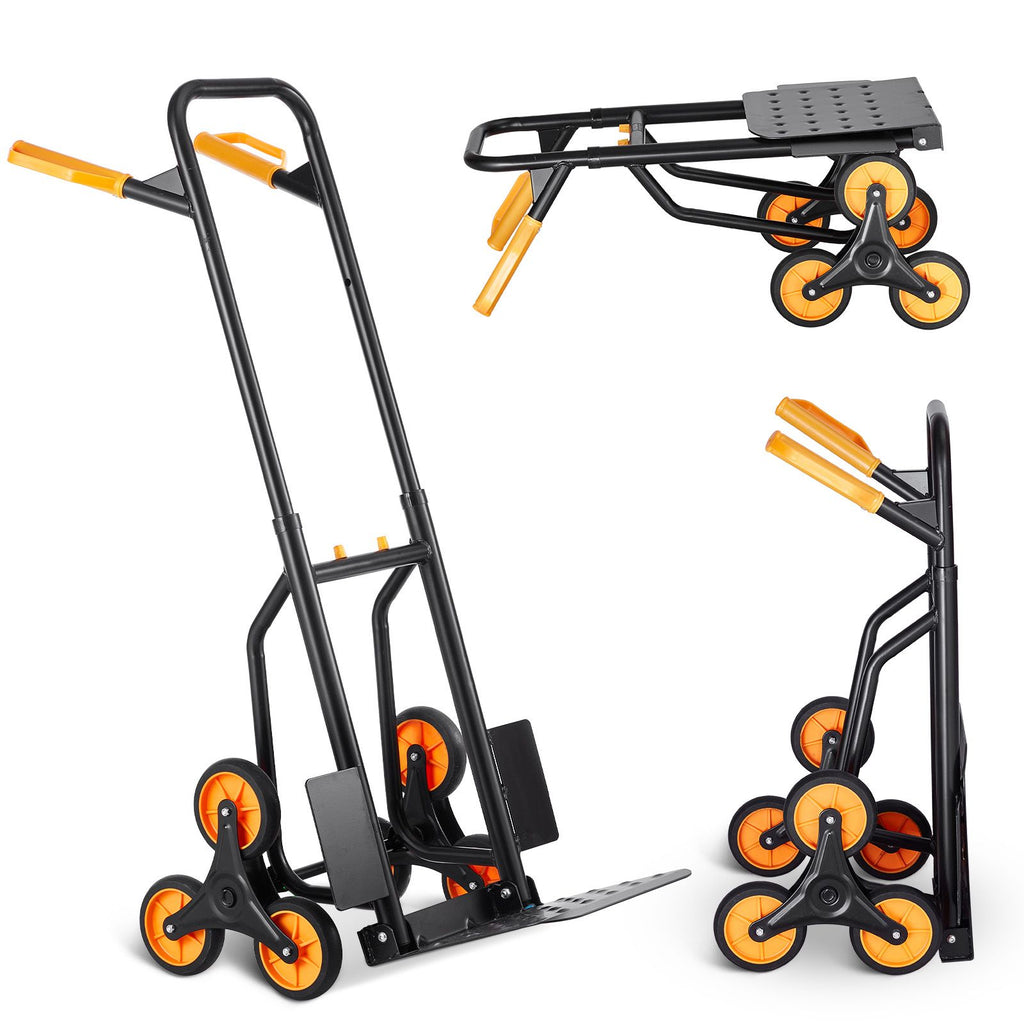 Stair Climbing Cart, 440 lbs Capacity Stair Climber Hand Truck and Dolly, Heavy-Duty Folding Trolley Cart with Dual Handle, 6 Wheels & 2 Elastic Ropes for Home Office Shopping Moving Warehouse
