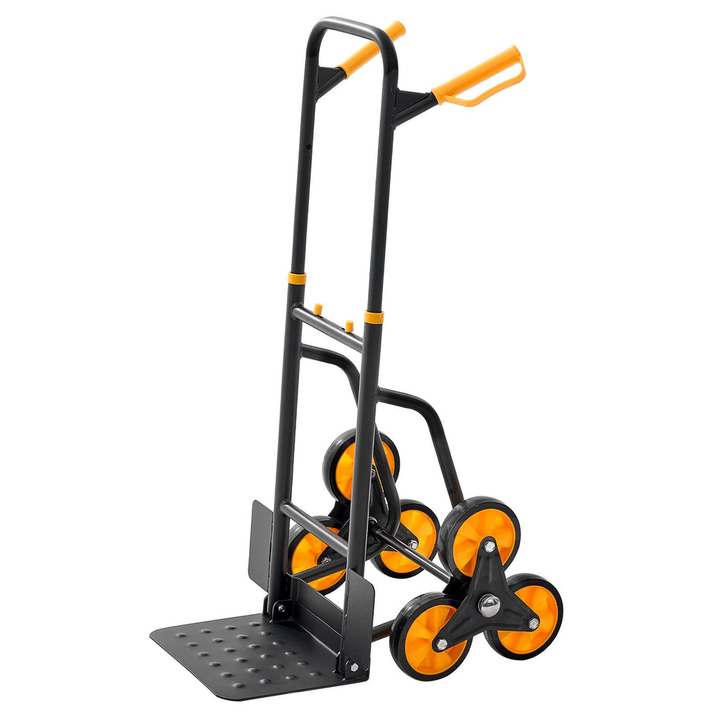 Stair Climbing Cart, 440 lbs Stair-Climbing Capacity, Heavy-Duty Folding Trolley Cart with Telescoping Handle, 6 Wheels and 2 Bungee Cords, Stair Climber Dolly for Home, Groceries, Warehouse