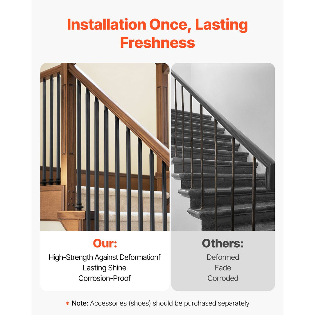 Staircase Balusters 11 Pack, 44 Inch Durable Carbon Steel Stair Balusters, 0.5 Inch Indoor Square Metal Spindle Railing, Corrosion-Proof Hollow Deck Railing with Pre-Drilled Holes, Matte Black image 2