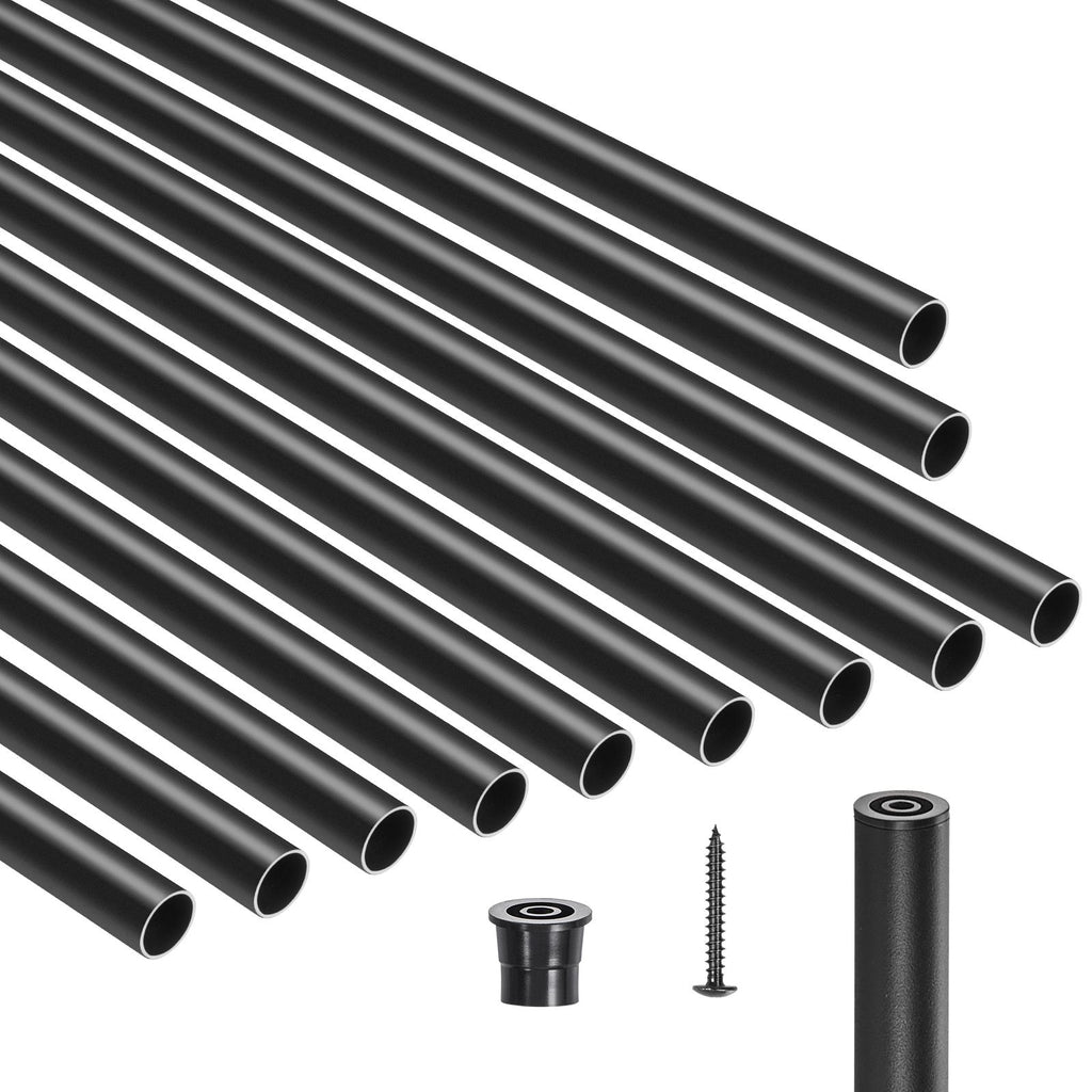 Staircase Balusters 51 Pack, 32 In Aluminum Stair Balusters, 3/4 Inch Water-Proof Round Metal Spindle Railing, Hollow Deck Railing with Rail Caps & Screws for Stairs, Porch, Patio, Matte Black