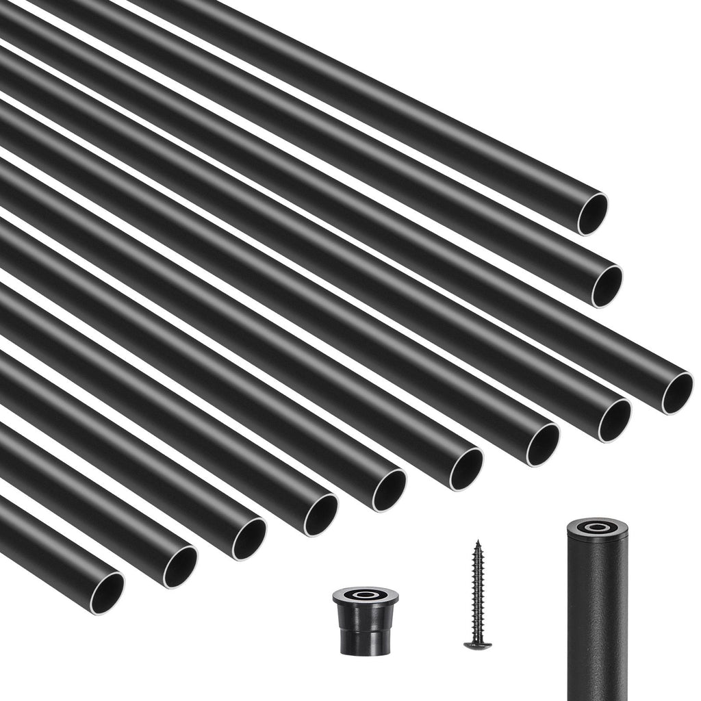 Staircase Balusters 51 Pack, 36 In Aluminum Stair Balusters, 3/4 In Water-Proof Round Metal Spindle Railing, Hollow Deck Railing with Rail Caps & Screws for Stairs, Porch, Patio, Fence, Black
