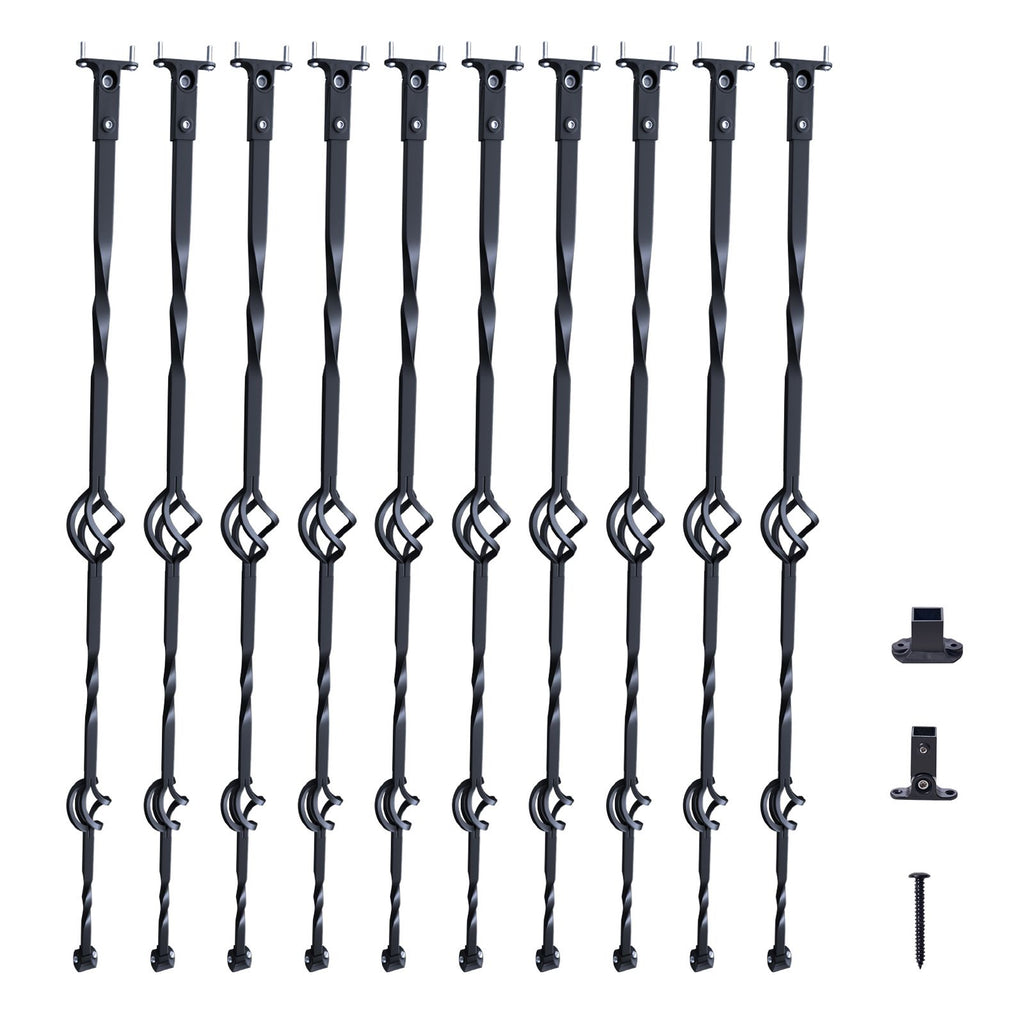 Staircase Metal Balusters, 44'' x 1/2" Galvanized Steel Decorative Banister Spindles, 10 Pack Deck Baluster with Hollow Double Baskets, Spiral Stair Railing with Shoes & Screws