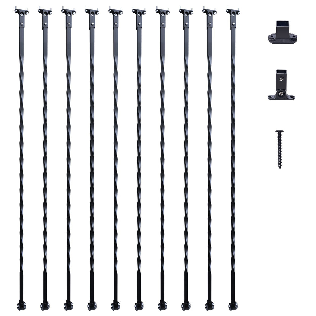 Staircase Metal Balusters, 44'' x 1/2" Galvanized Steel Decorative Banister Spindles, 10 Pack Deck Baluster with Hollow Twists, Satin Black Spiral Stair Railing with Shoes & Screws