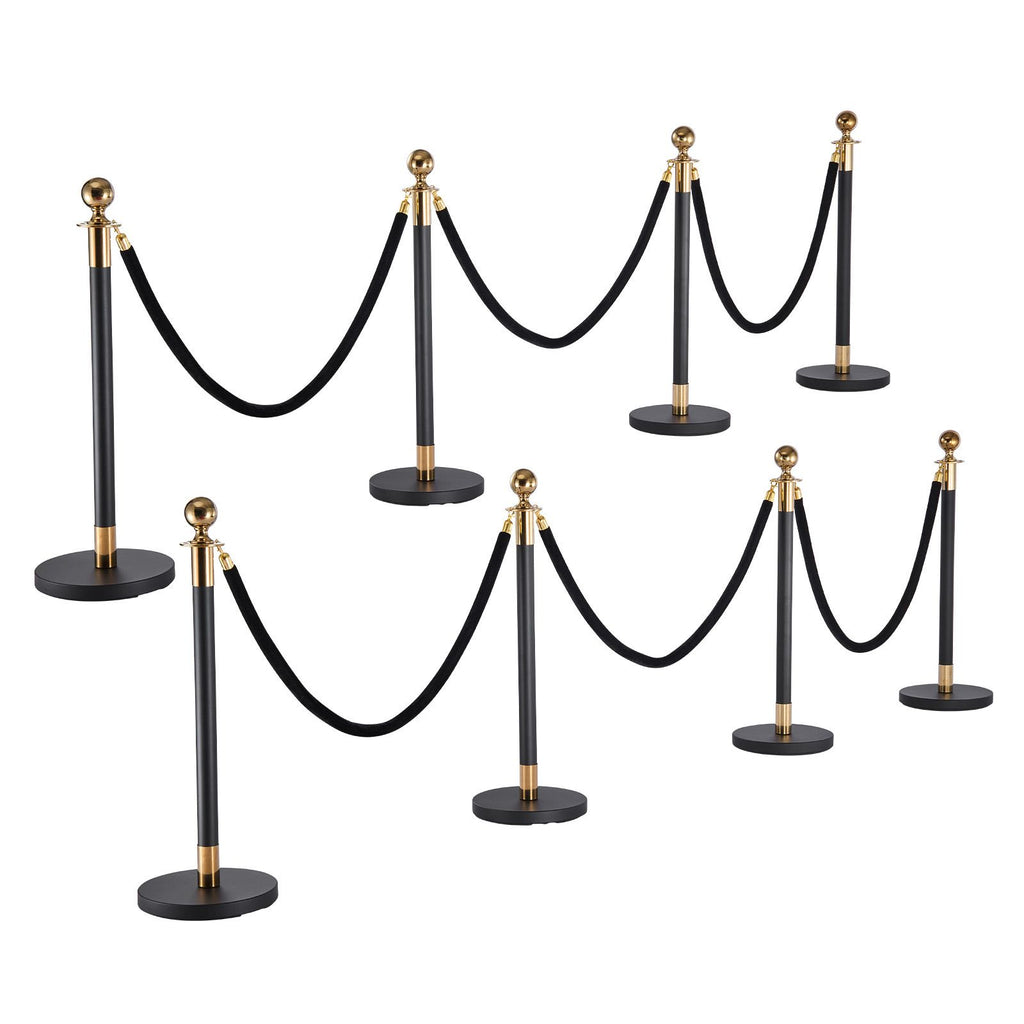 Stanchion Post, 8 Pcs Crowd Control Barrier Set with 6 Black Velvet Ropes, Heavy Duty Stainless Steel Stanchion Post Queue with Hollow Base for Theater, Party, Wedding, Exhibition, Event (Black)