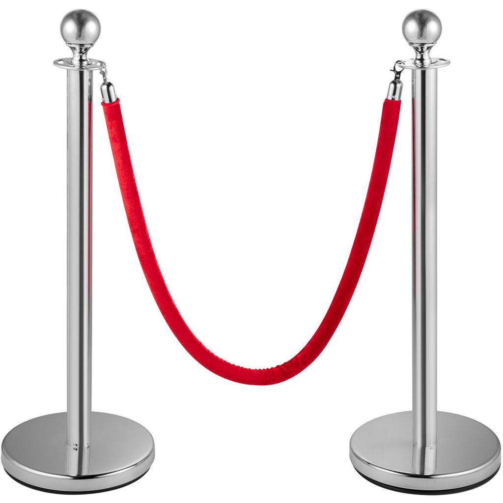 Stanchion Post with Velvet Ropes, 6-Pack Crowd Control Stanchion with 3PCS 5FT Red Velvet Ropes, Stainless Steel Queue Barrier Line Divider with Ball Top for Events, Museums, Parties