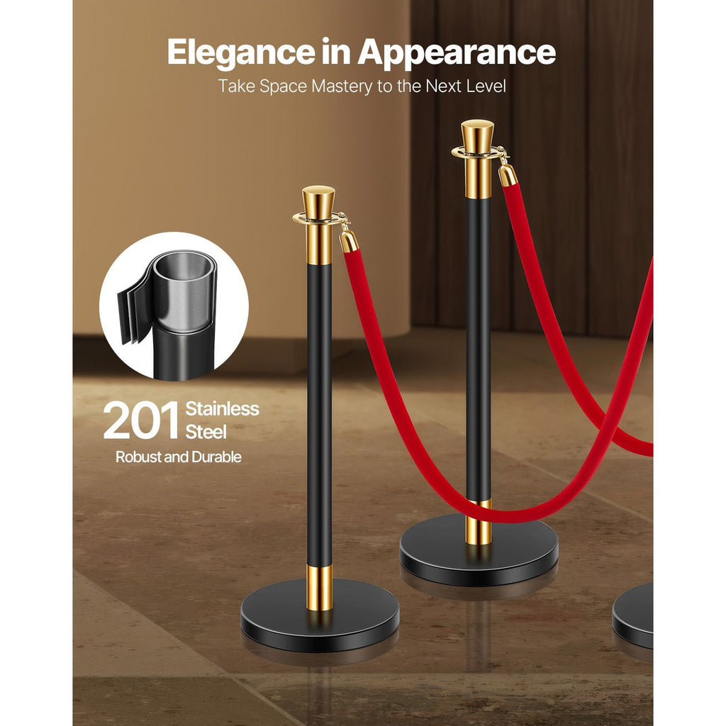 Stanchions and Velvet Ropes, 6 Pcs Crowd Control Barriers with 4 Red Velvet Ropes, Stainless Steel Stanchion Post Queue with Sand Injection Hollow Base for Theater, Wedding, Party Supplies image 2