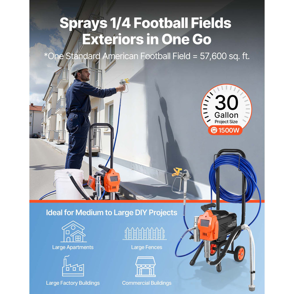 Stand Airless Paint Sprayer, 1500W, 3300PSI High Pressure Airless Sprayer with Cart, Cleaning Brush, Hose, Extension Rod, Nozzles, Electric Spray Paint Machine for Large Apartments, Buildings image 2